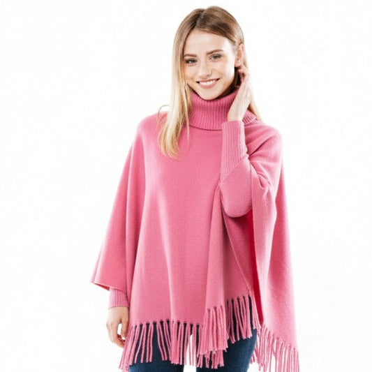 Girls Winter Fleece Poncho – High Neck & Tassels