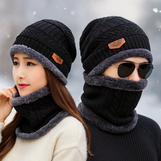 Head & Neck Cap Beanies (Combo Pack of 2) | Woolen Winter Beanie with Neck Warmer Muffler for Men & Women