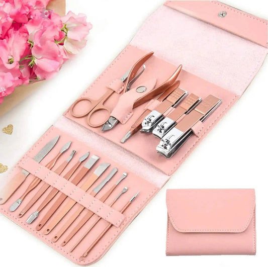 16pcs Professional Manicure & Pedicure Kit – Nail Grooming Tools with Travel Case