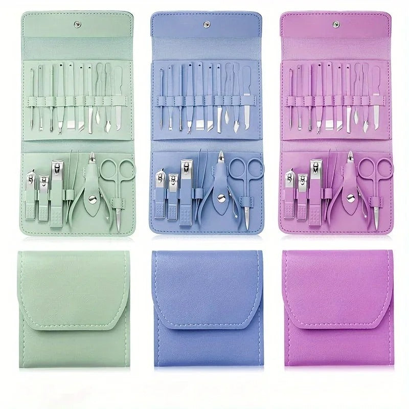 16pcs Professional Manicure & Pedicure Kit – Nail Grooming Tools with Travel Case